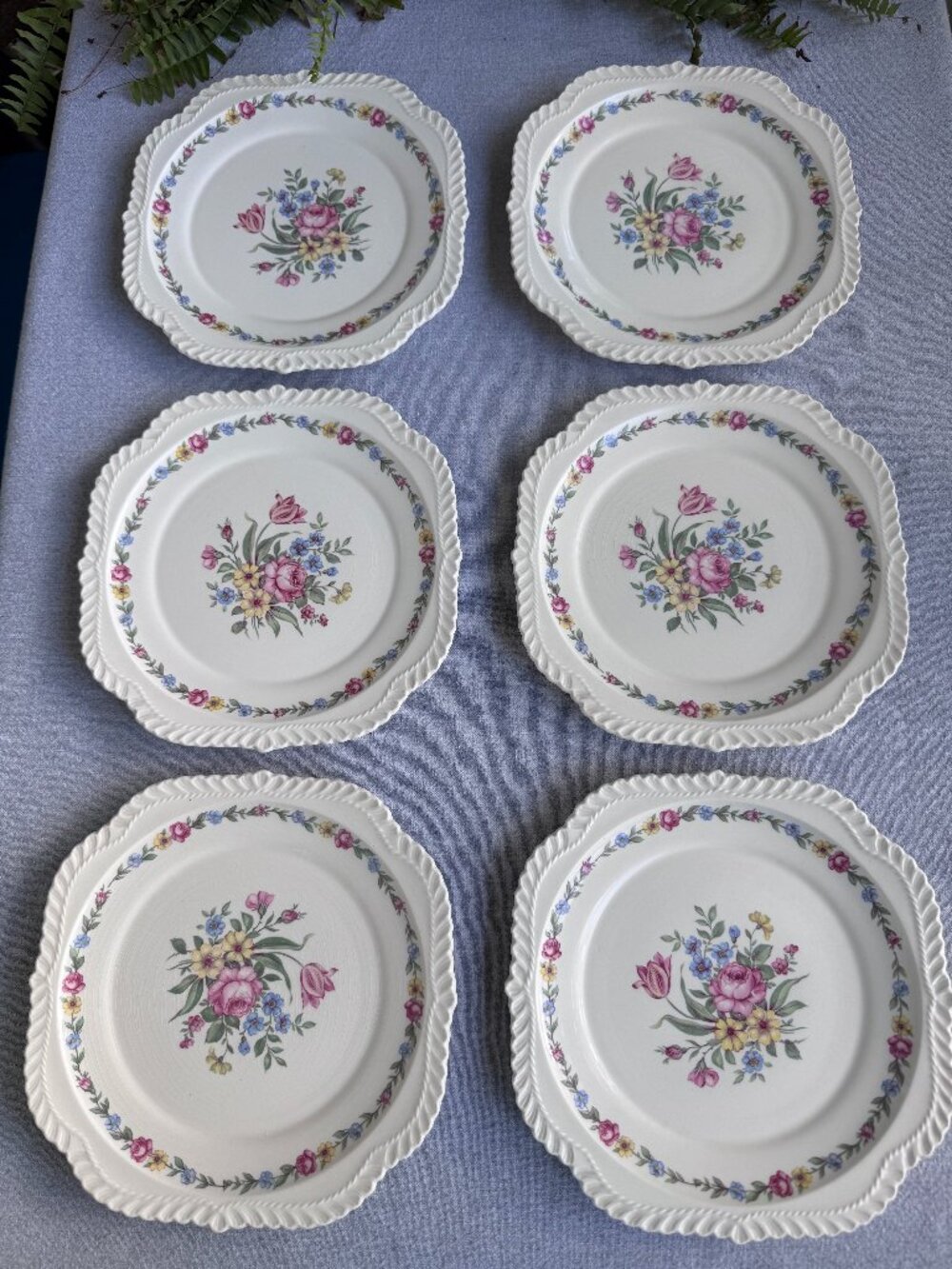 Vintage Harker Pottery Co. Plates – Royal Gadroon Border, Bouquet Pattern